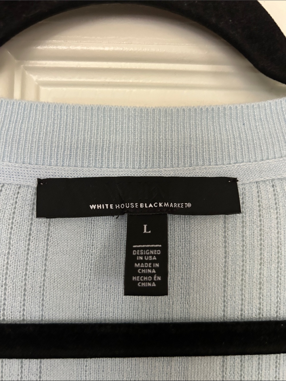 WHITE HOUSE BLACK MARKET Light Blue Ribbed Knit Sweater Large Cashmere V-Neck - Picture 2 of 8